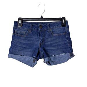 Aeropostale Women’s Midi Denim Shortie Shorts 00 Y2K Low Rise Festival B…
